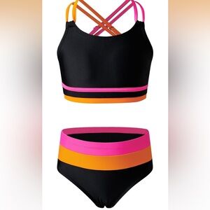 blibean Tween Girls Swimsuits 2 Piece Color Block Bikini Sets 058